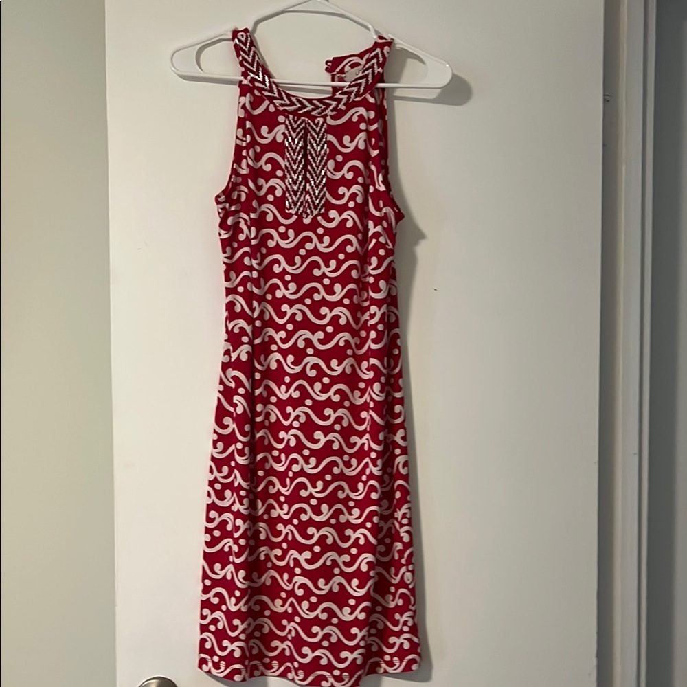 LOFT Red and White Halter Midi Dress for Weddings